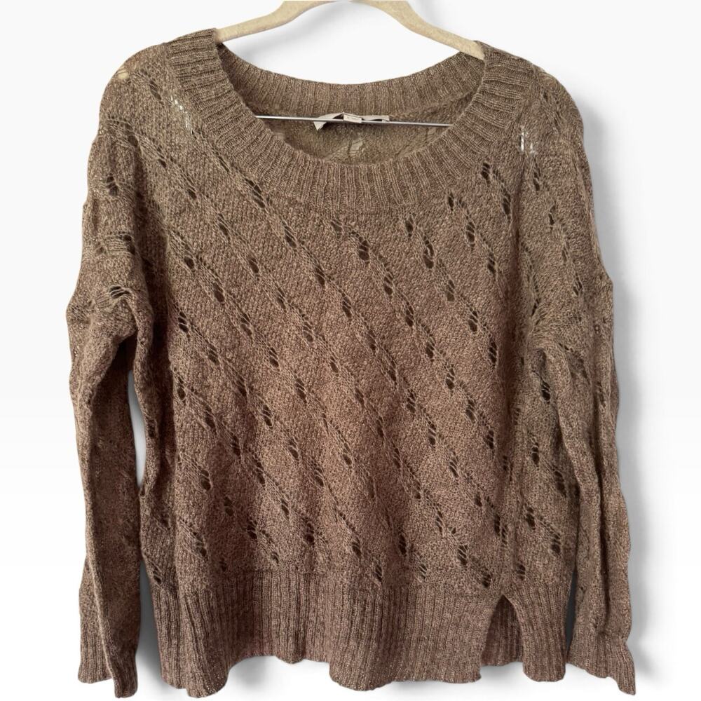 Ann Taylor Loft Brown Open Knit Mohair Blend Sweater Size Small